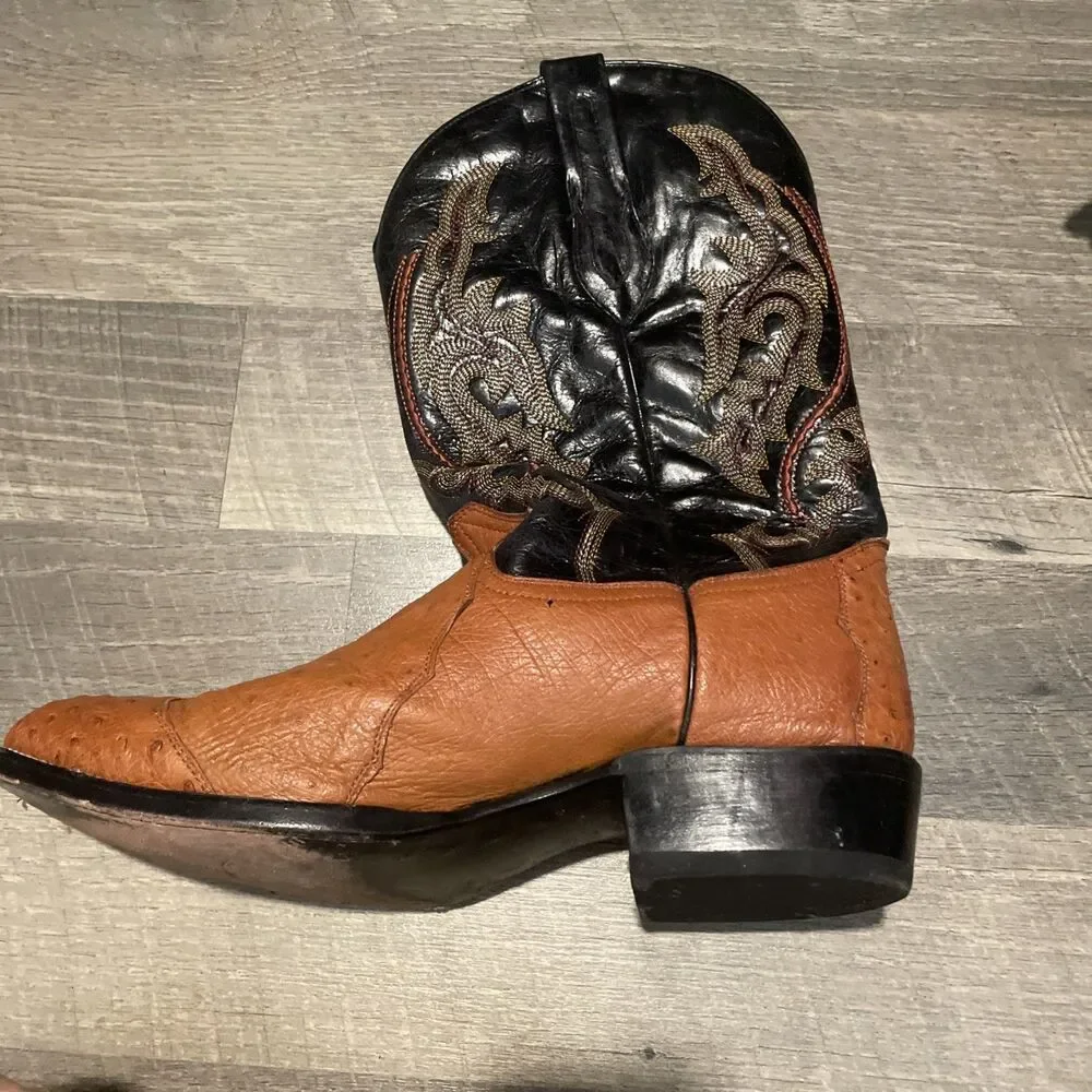 JB Dillon Reserve Ostrich Boots Mens 11 D Cognac Leather Western Cowboy JBR 1055